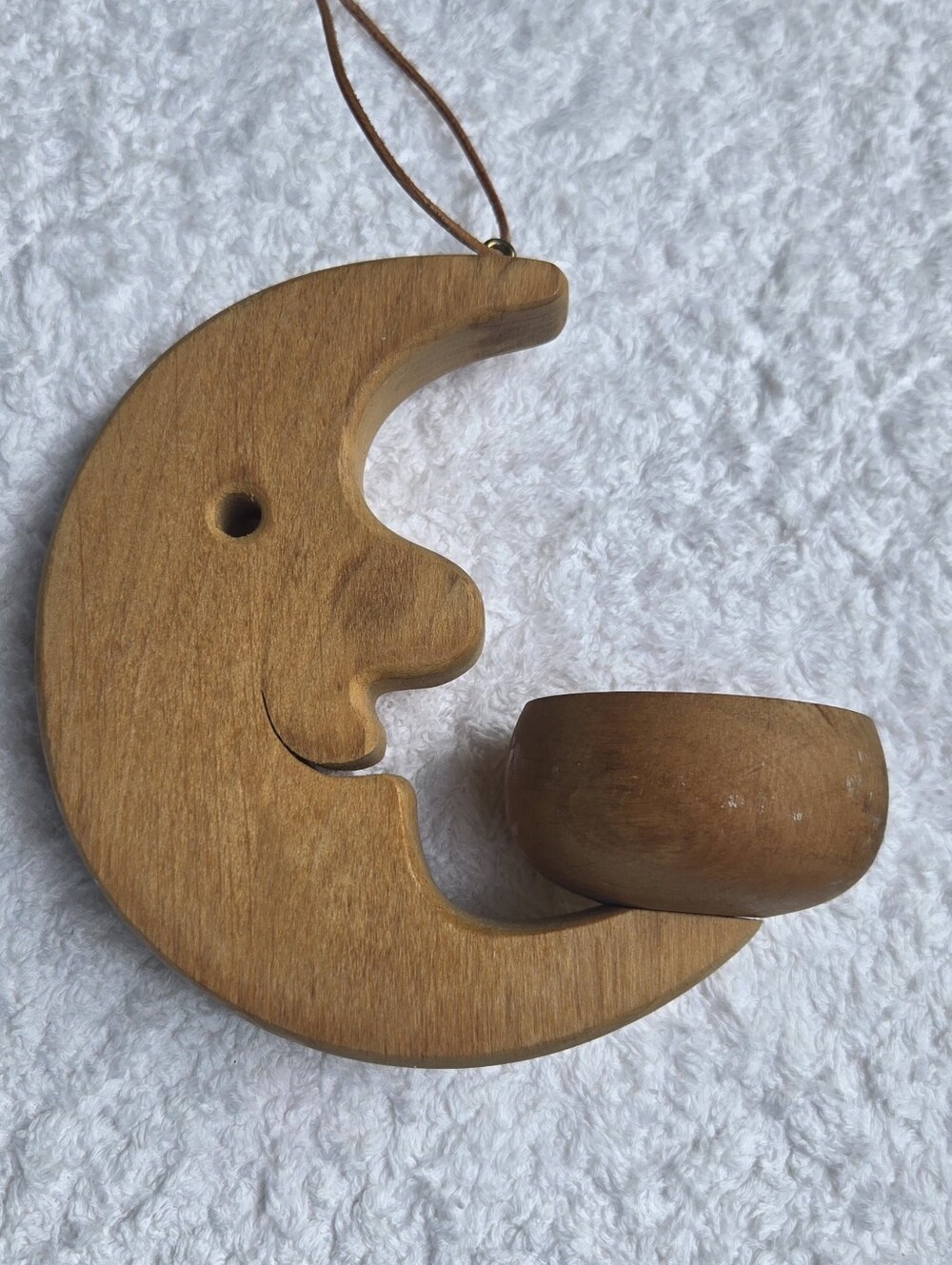 Wooden Crescent Moon Hanging Decor - Natural Brown